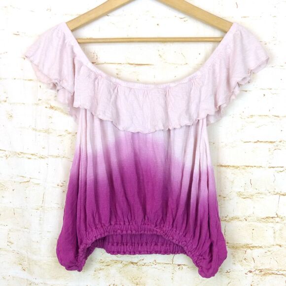 Free People Cora Off The Shoulder Top Womens XS Pink Ombre Peasant Boho 70s FLAW - Picture 8 of 13